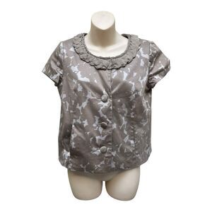 J Crew Factory Foliage Floral Print Jacket Blazer w/Ruffle Neutral Sz 6 Office